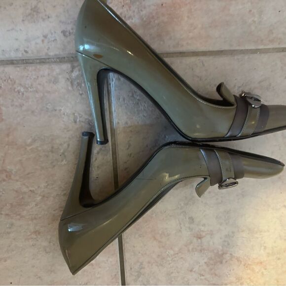 Gucci Pointed Toe Patent Leather Heels army green pumps logo buckle shoes y2k - Picture 7 of 10